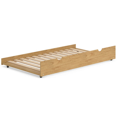 P'kolino Wood Trundle Twin Bed - Natural - PKACTBNT - A pull-out trundle provides extra sleeping space and is perfect for a guest staying over for the night. It also slides easily on wheels to quickly free up space or create a cozy sleepover bed. 