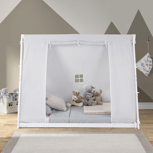 Kid's Tent Twin Floor Bed – Grey Tent with White Frame