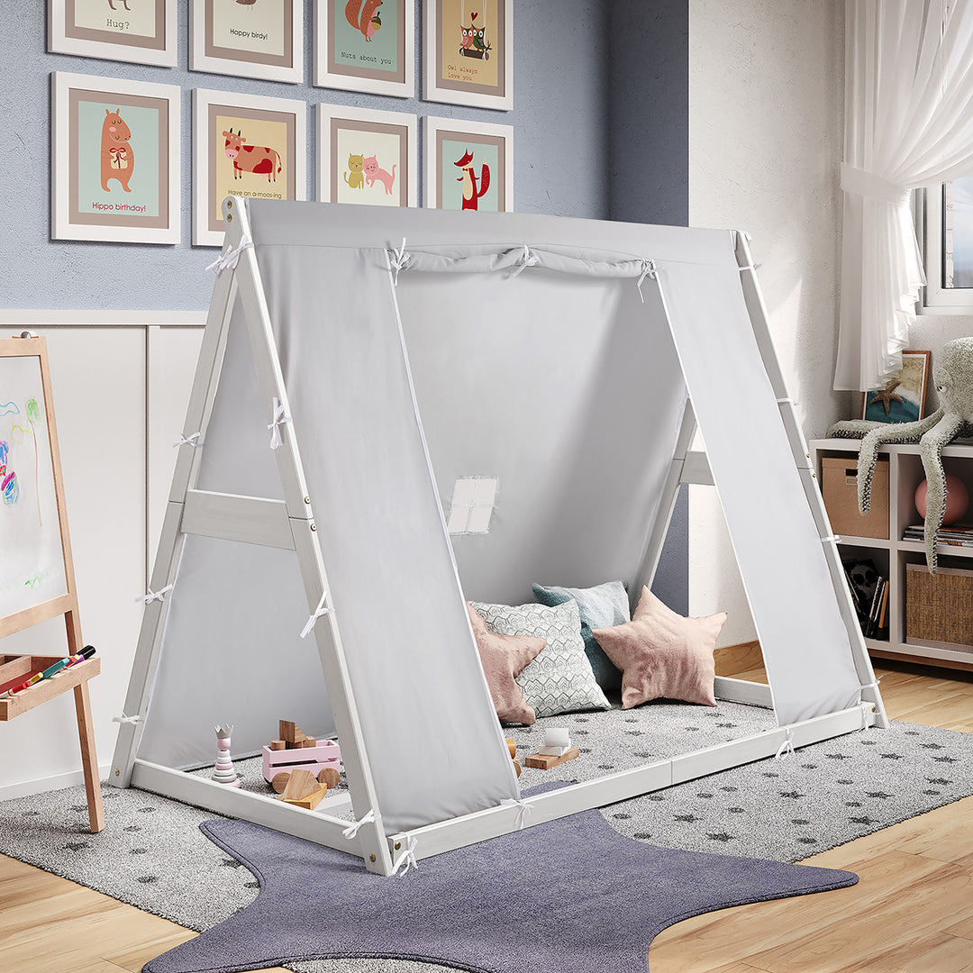 Kid s Tent Twin Floor Bed Grey Tent with White Frame P kolino