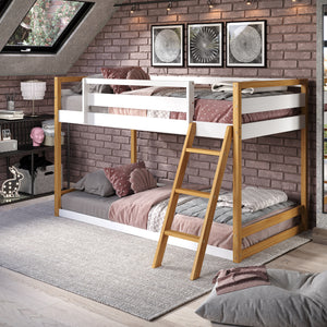 Quadra Bunk Bed - White and Natural - a perfect combination of functionality, durability, and contemporary style. Crafted with care from natural pine wood, this bunk bed showcases the beauty of solid wood and is designed to stand the test of time.