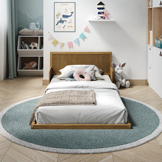 P'kolino Reeded Wood Floor Twin Bed - Natural Oak - PKFFREEFB - Montessori inspired premium solid wood bed with reeded wood accents.