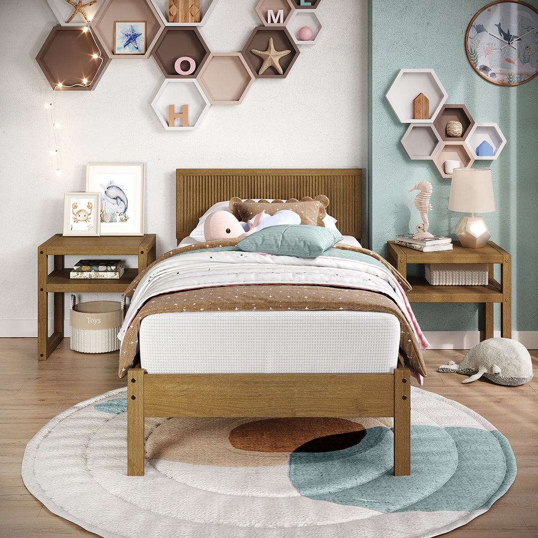 Reeded Wood Twin Bed Natural Oak P kolino
