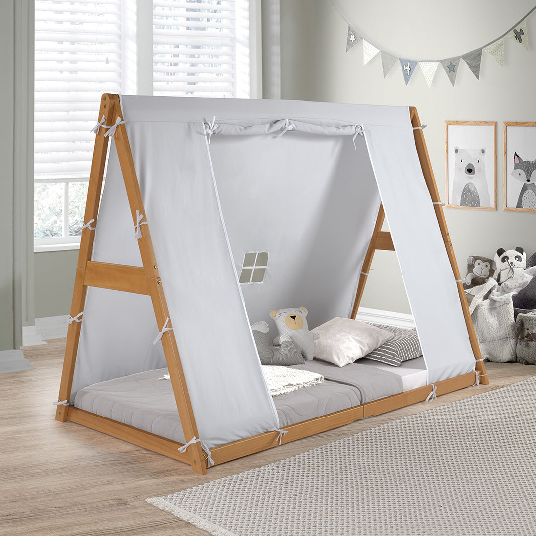 Kid s Tent Twin Floor Bed Grey Tent with Natural Frame P kolino