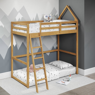 Casita Loft Bed - Twin. This playful loft bed is specially designed to be used as a traditional loft bed or add a second mattress to the bottom for a one-of-a-kind bunk bed. 